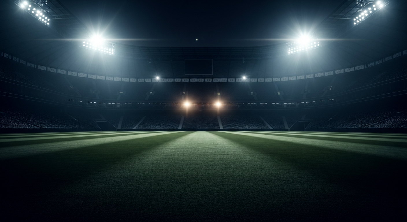 Dark sports stadium under floodlights